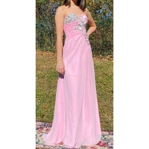 Pink Floor Length Evening Prom Dress